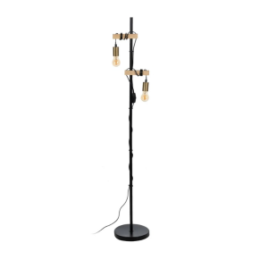 LÁMPARA SUELO NEGRO-NATURAL METAL-MADERA 26 X 26 X 149 CM